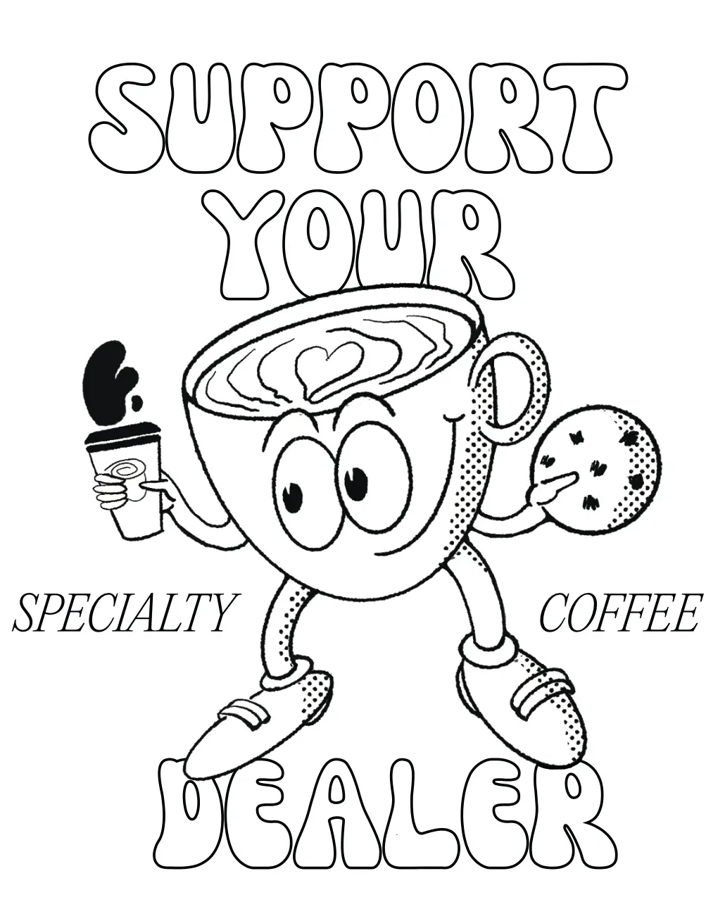 Specialty coffee illustration, "Support your specialty coffee dealer"