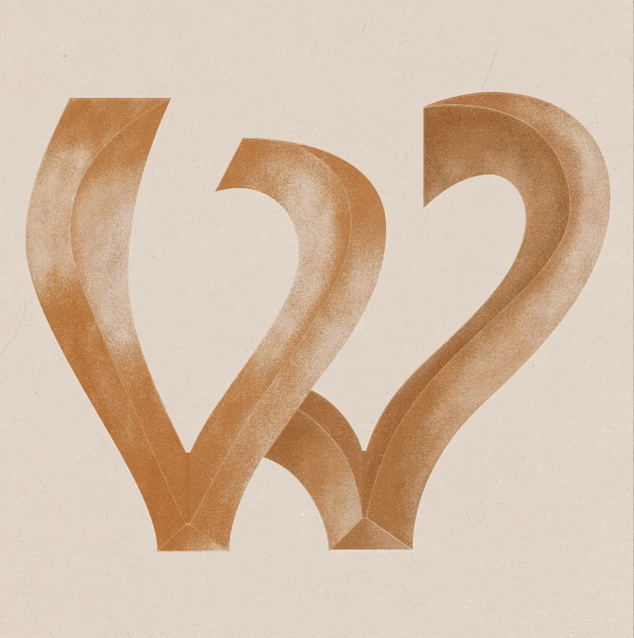 Copper-toned lettering on a beige background