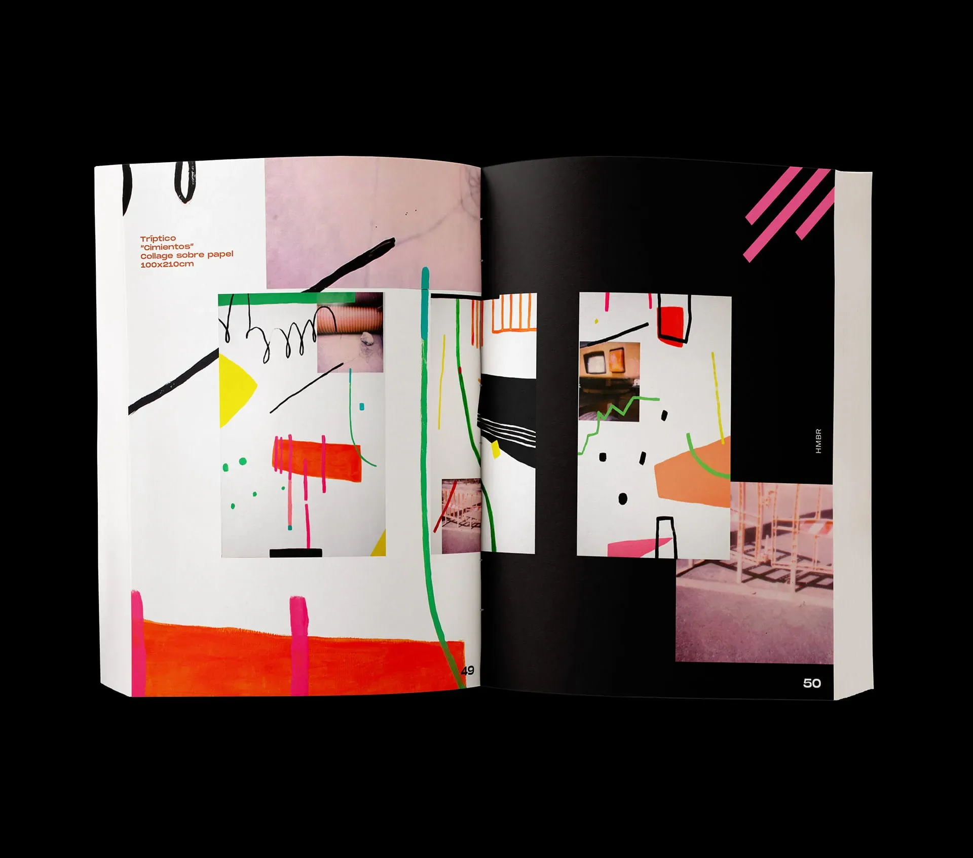 Printed portfolio spread, "Cimientos" triptych